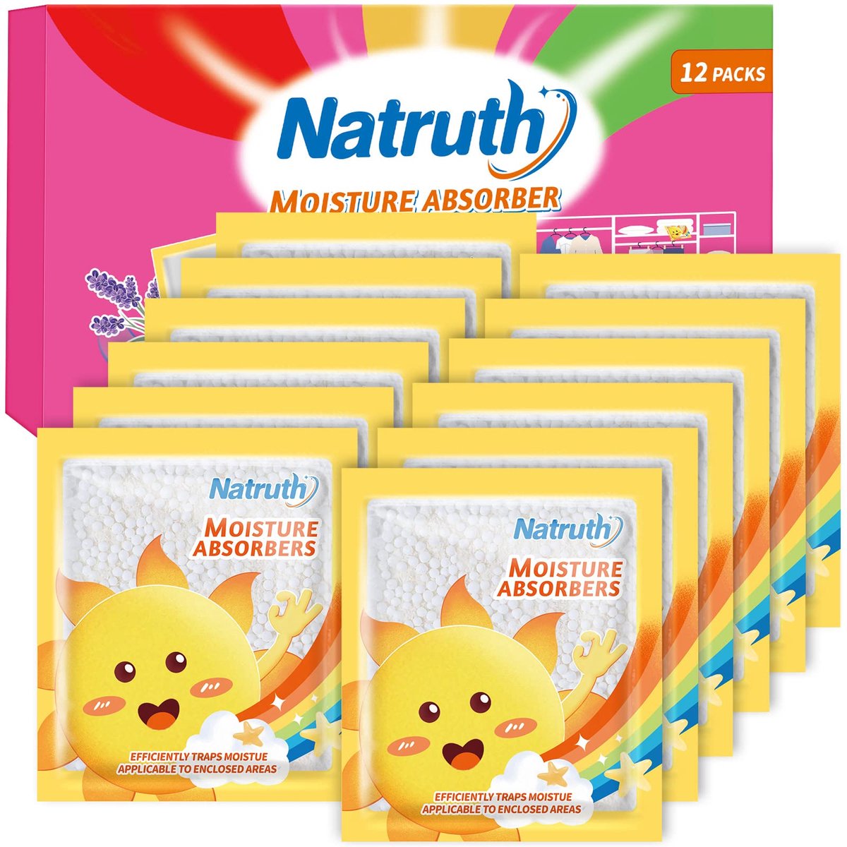 SnelShoppen - NATRUTH 12-PACK Vochtabsorberende Zakken voor Kledingkast, Laden, Kasten, Ca
