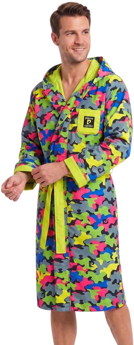 SnelShoppen - Badjas voor heren, lichtgewicht microvezel, ruimtebesparend, met omslagmouwen, capuchon en riem, M-XXL, Camouflage, XXL - Perfect voor t
