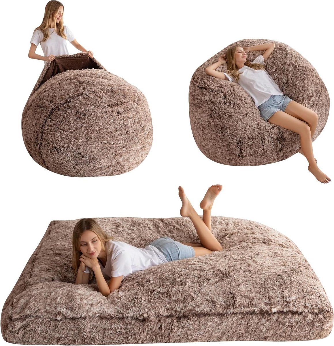 Zitzak Bed - Bank Slaapbank - Ontspannen en Slapen - Veranderbaar naar Bed - 135 x 190 cm - Bruin