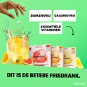 Waterdrop sinaasappel, citroen en grapefruit bruisende drankjes met fruit en ijsblokjes.