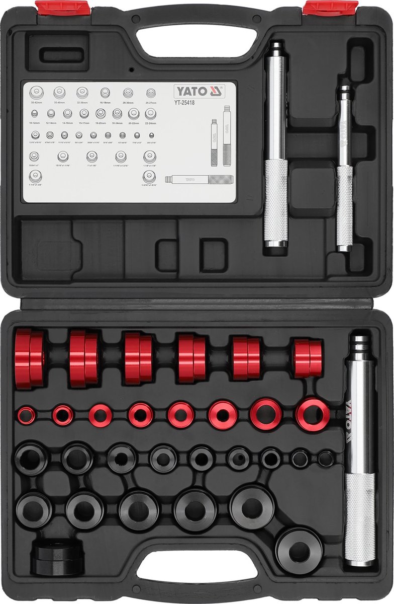 YATO Professionele Lager & Keerring Inpersset – 33-Delig – Metrische & Inch Adapters – Aluminium Drijver Set – Inclusief Opbergkoffer