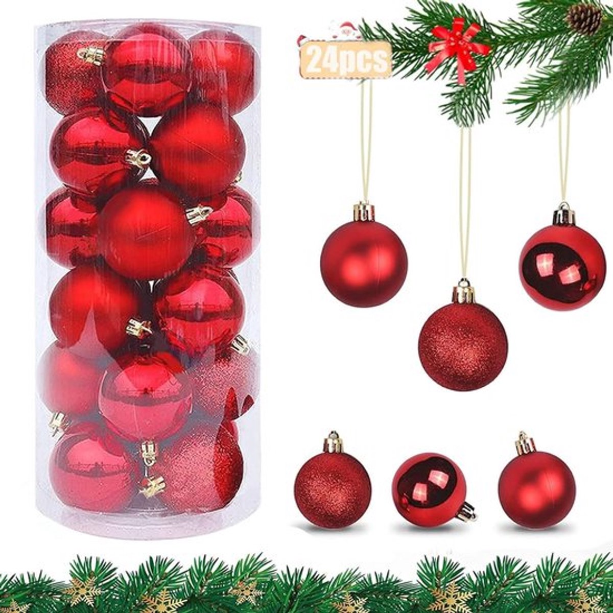 Kerstballen 24-delige - Onbreekbare Decoratie - Kunststof - 4 cm - Rood - Milieuvriendelijk - Kerstversiering