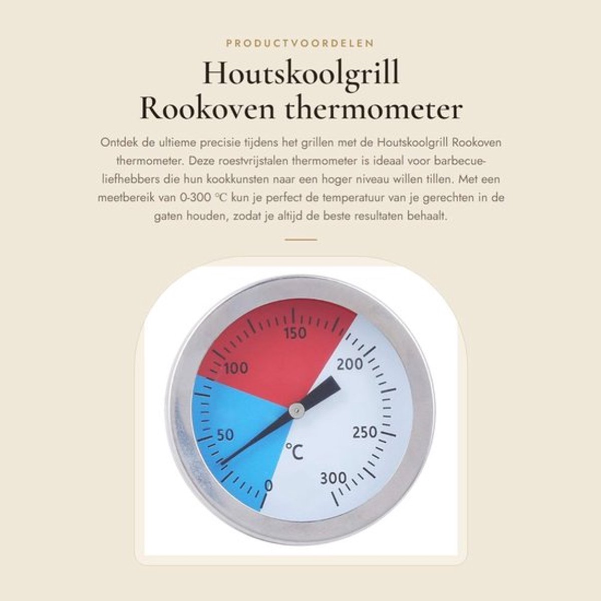 Grillthermometer 52mm - Roestvrijstalen thermometer - Temperatuurmeter 0-300 ℃ - Houtskoolgrill - Rookoven - Veilig en duurzaam - Barbecue Thermometer