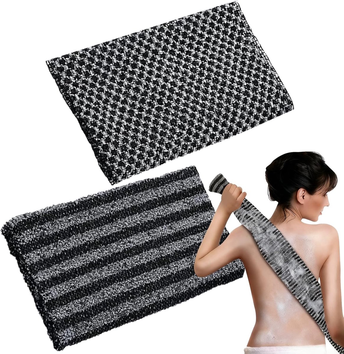 SnelShoppen - 2 Stuks Japanse Peelingdoek Extra Lang Exfoliërende Douche Doeken Nylon Scrubber Badhanddoek Rug Spons Scrubdoek voor Lichaamsreiniging