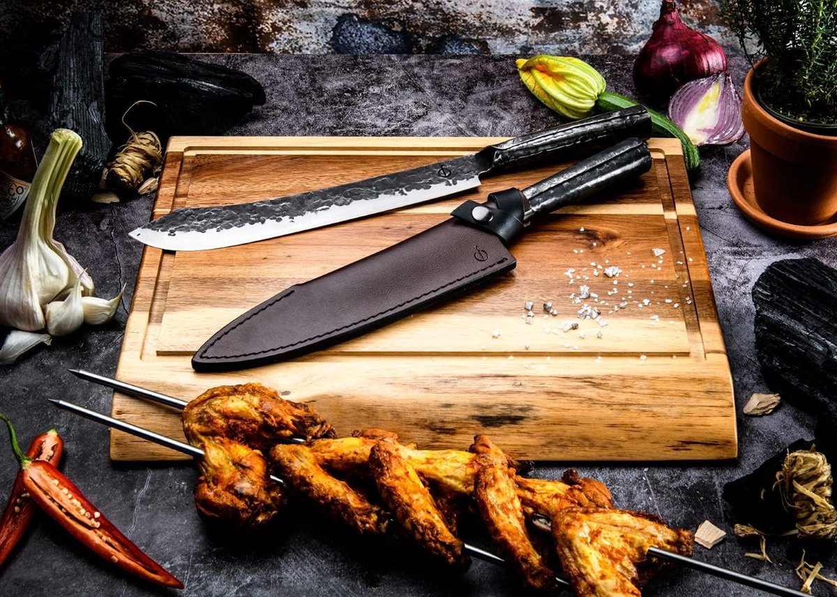 Thijox - Forged Messenbeschermer 20cm - Echt Bruin Leer - Druksluiting - Perfecte Bescherming voor Koksmes - Ideaal voor Keuken, Koken, Koks, Chefs