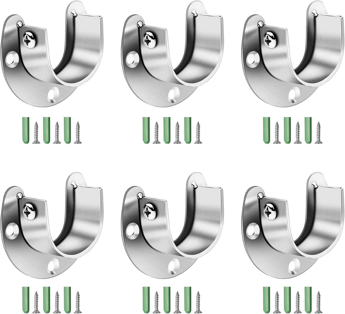 Flensstanghouder 25 mm - roestvrij staal - U-vormige eindstangbeugel - perfect voor garderobestang - ShopVlot