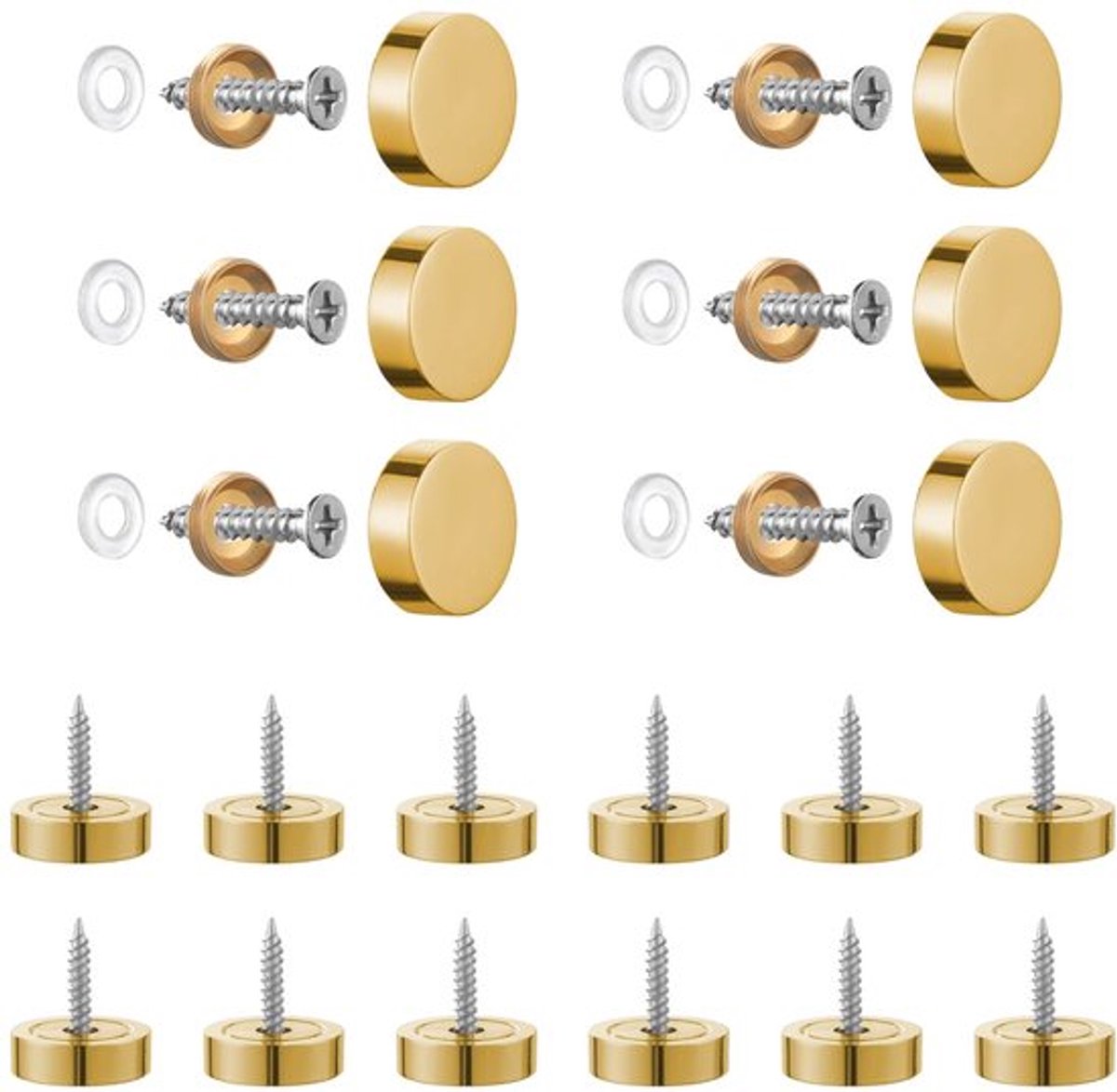 Spiegel Schroeven 14 mm - Roestvrij Staal - Decoratieve Caps - Antislip Ringen - Bevestiging voor Spiegels - 20 Stuks - Spiegelbevestiging