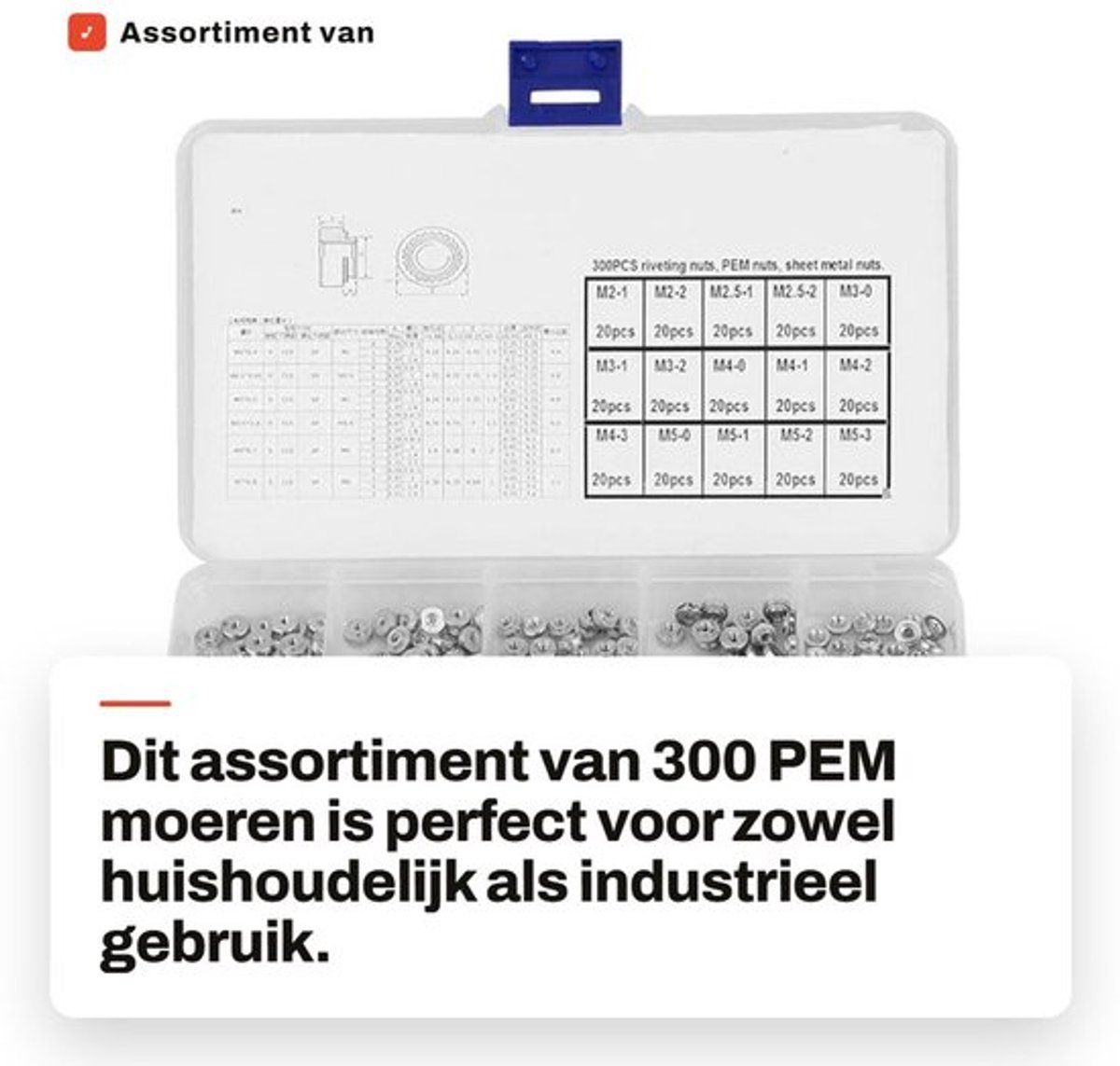 Klinknagelmoer 300 stuks - Assortiment Kit - Metalen Bevestigingsmiddel - Rivetnut Insert - Druk Klinken - Hoge Kwaliteit - Moeren