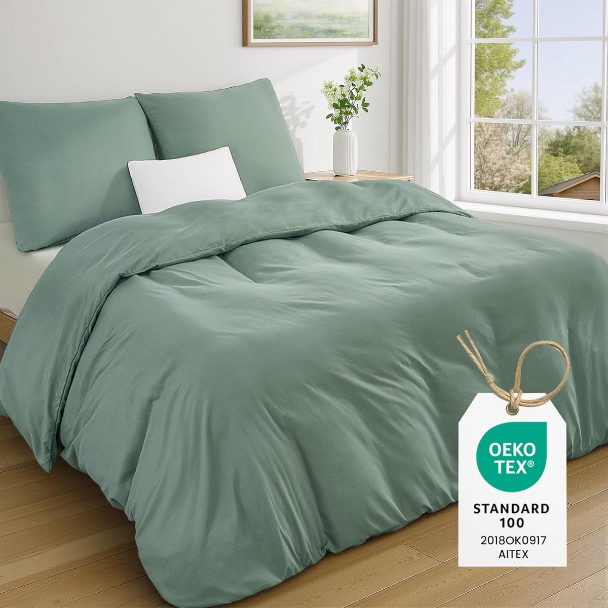 Dekbedovertrek 240 x 260 cm - groen microvezel - superzacht - voor een comfortabele nachtrust - ShopVlot