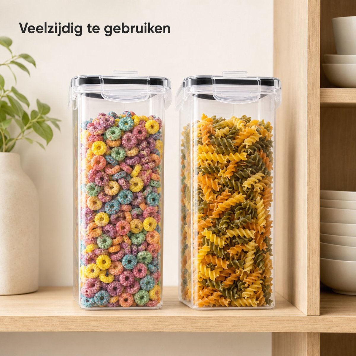 Arvion Voorraaddozen 4L - Set van 4 - Luchtdichte Opbergdozen met Deksel - Doorzichtig - BPA-vrij - Voor Pasta, Rijst, Muesli, Meel en Huisdierenvoer - Etiketten & Maatlepels Inbegrepen