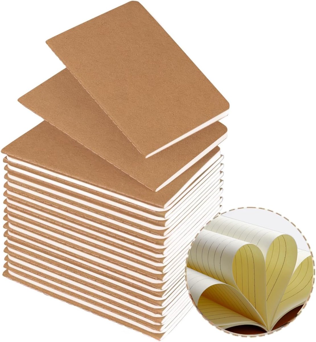 SnelShoppen - Set van 30 A6 Kraft Notitieboekjes, Gelinieerd, 60 Pagina's, Compact Notitieblok voor Kantoor, School en Reizen, Klein Notitieboekje 10