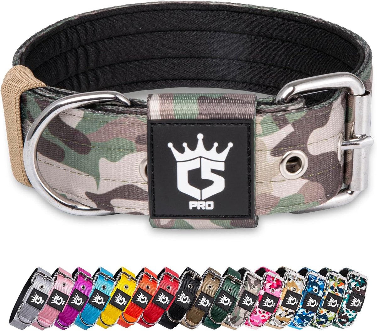 SnelShoppen - Tactische Hondenhalsband Dikke Hondenhalsband Metalen Gesp Verstelbaar Geschikt voor Honden Nek van 48-55 cm Militair Groen L