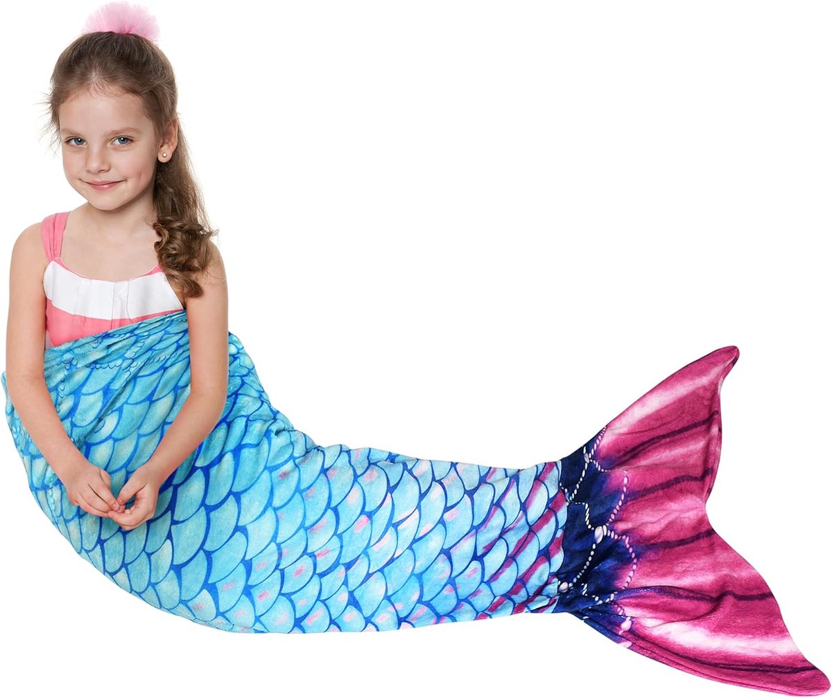 SnelShoppen - Catalonia Classy Zeemeerminstaart Deken voor Meisjes - Kleurverandering - Slaapzak - Blauw - Maten 140/150 - Perfect voor Kinderen, Dame
