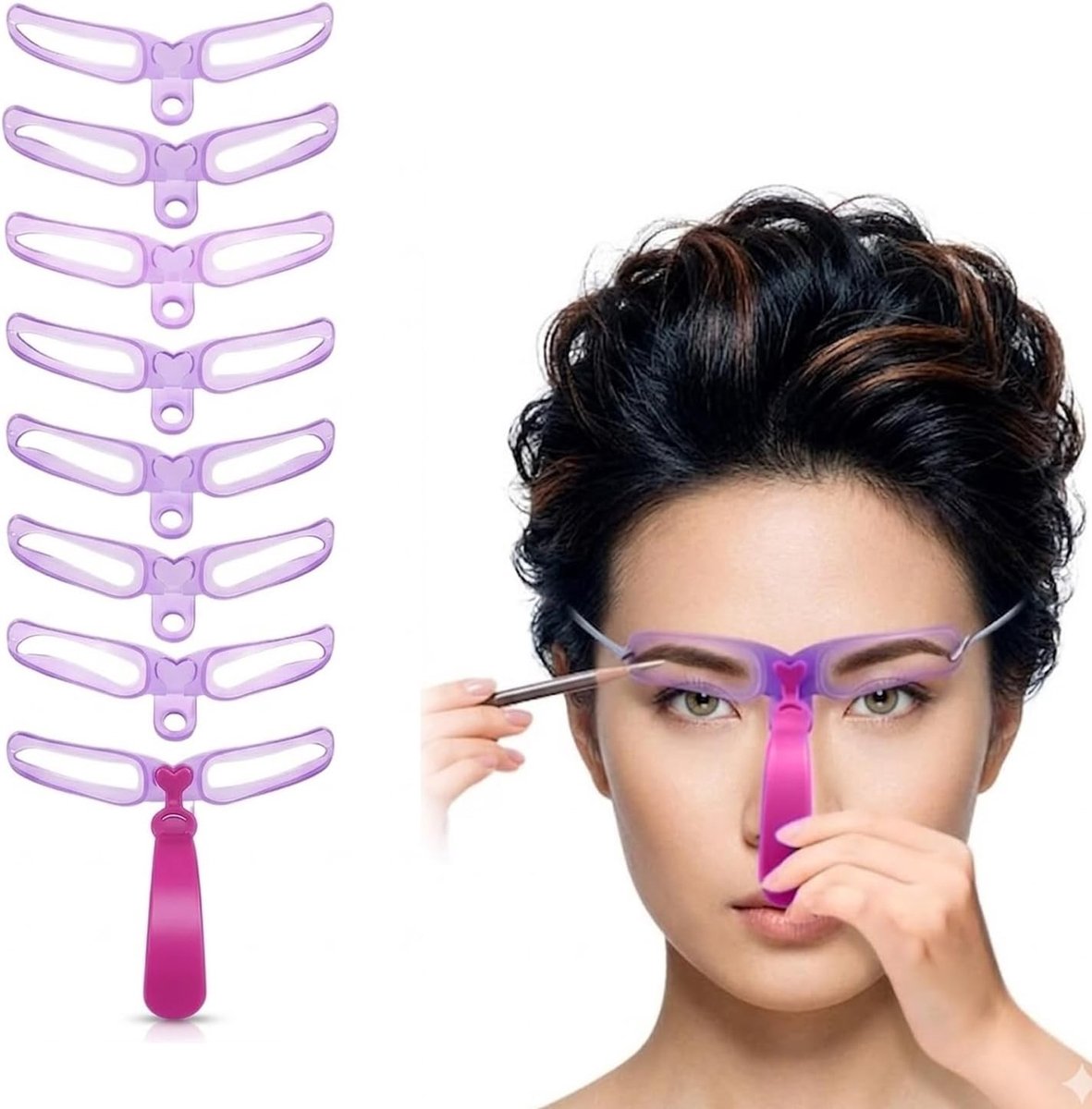 Herbruikbare wenkbrauwsjablonen set voor beginners - 8-delige doe-het-zelf wenkbrauwmake-up set met stempel, wenkbrauwborstel en 3D-kaart voor perfecte wenkbrauwen.