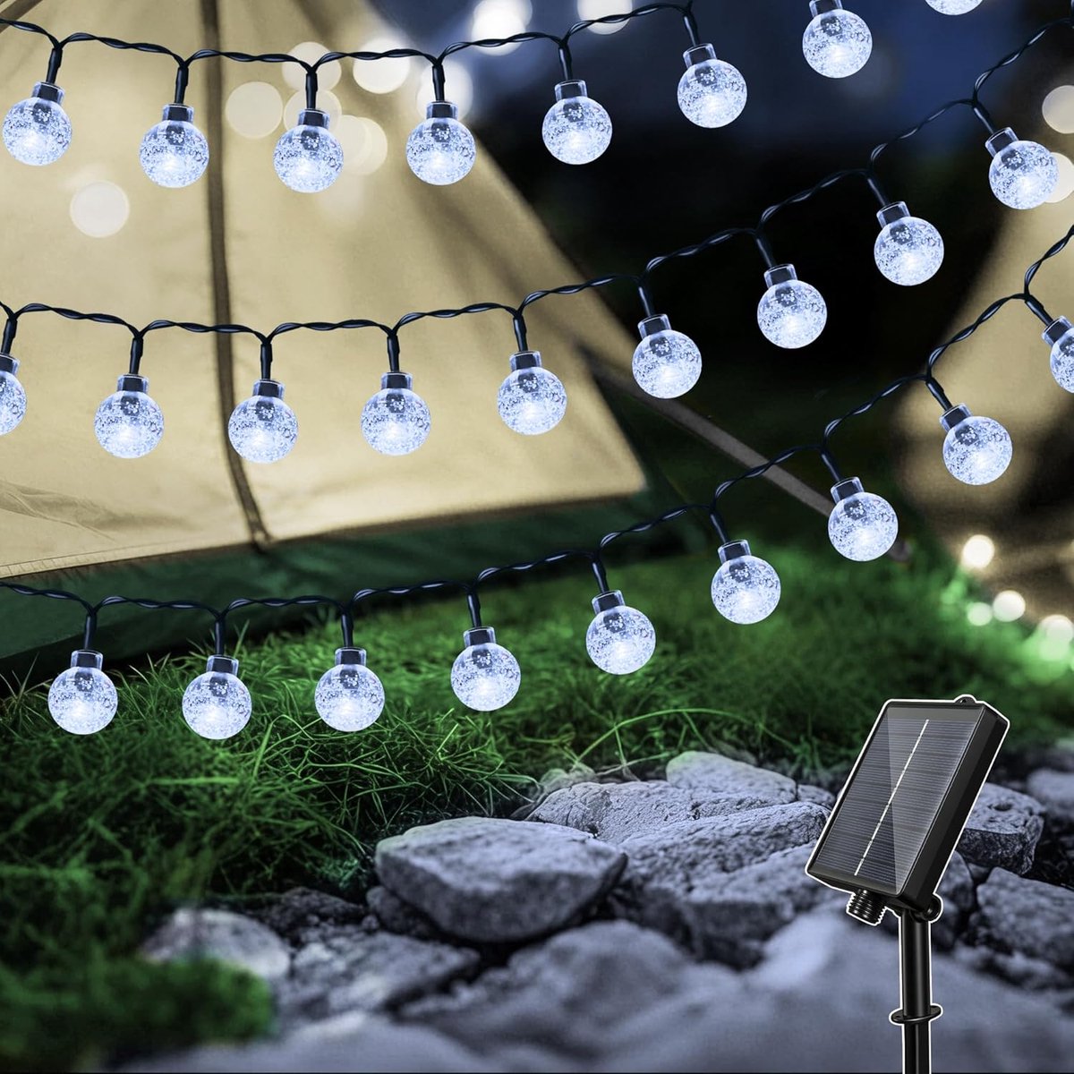 Hopexy Lichtsnoer Buiten 10 m 100 LED op Zonne-energie, 8 Modi, Koudwit - ShopVlot