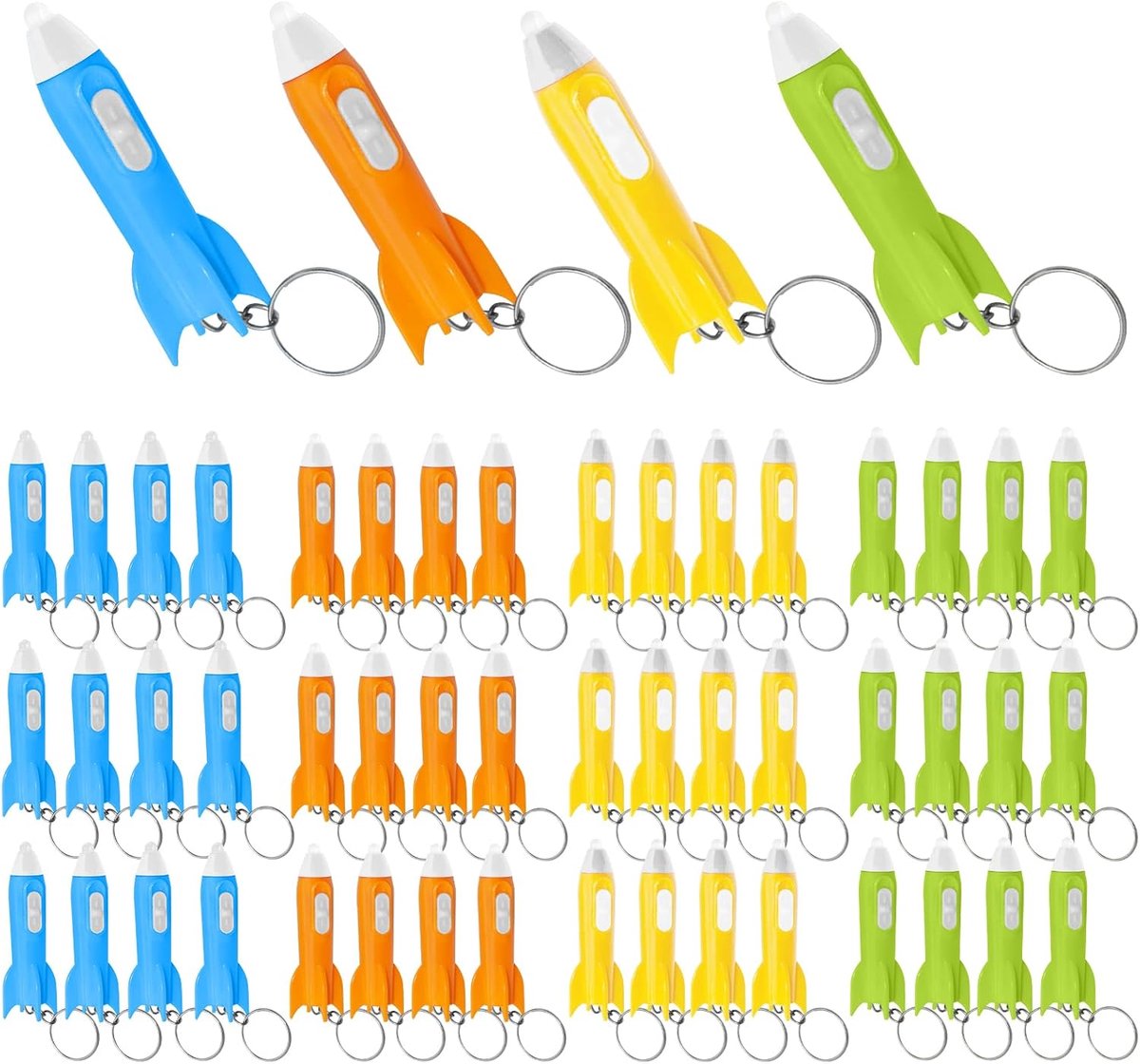 SnelShoppen - 50 Mini Rocket LED Sleutelhanger Fakkels in Felle Kleuren - Perfect voor Kinderfeestjes, Schoolfeesten, Goodiebags en Cadeaus
