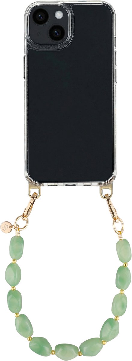 Selencia Transparant Hoesje met Haakjes inclusief Satin Crush Polskoord - Geschikt voor Apple iPhone 13 - Mint Green