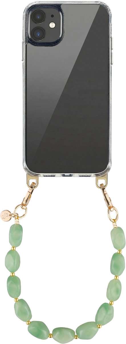 Selencia Transparant Hoesje met Haakjes inclusief Satin Crush Polskoord - Geschikt voor Apple iPhone 11 - Mint Green