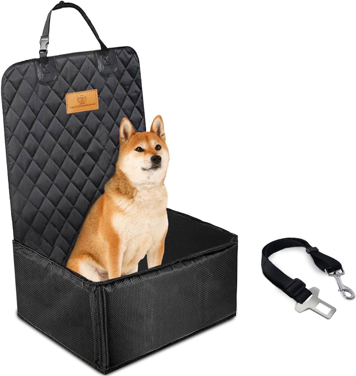SnelShoppen - AMZPET 2-in-1 Voorstoelhoes voor Honden en Hondenverhoger - Waterdichte, Krasbestendige en Antislip Autostoelhoes (Universeel: 47cm)