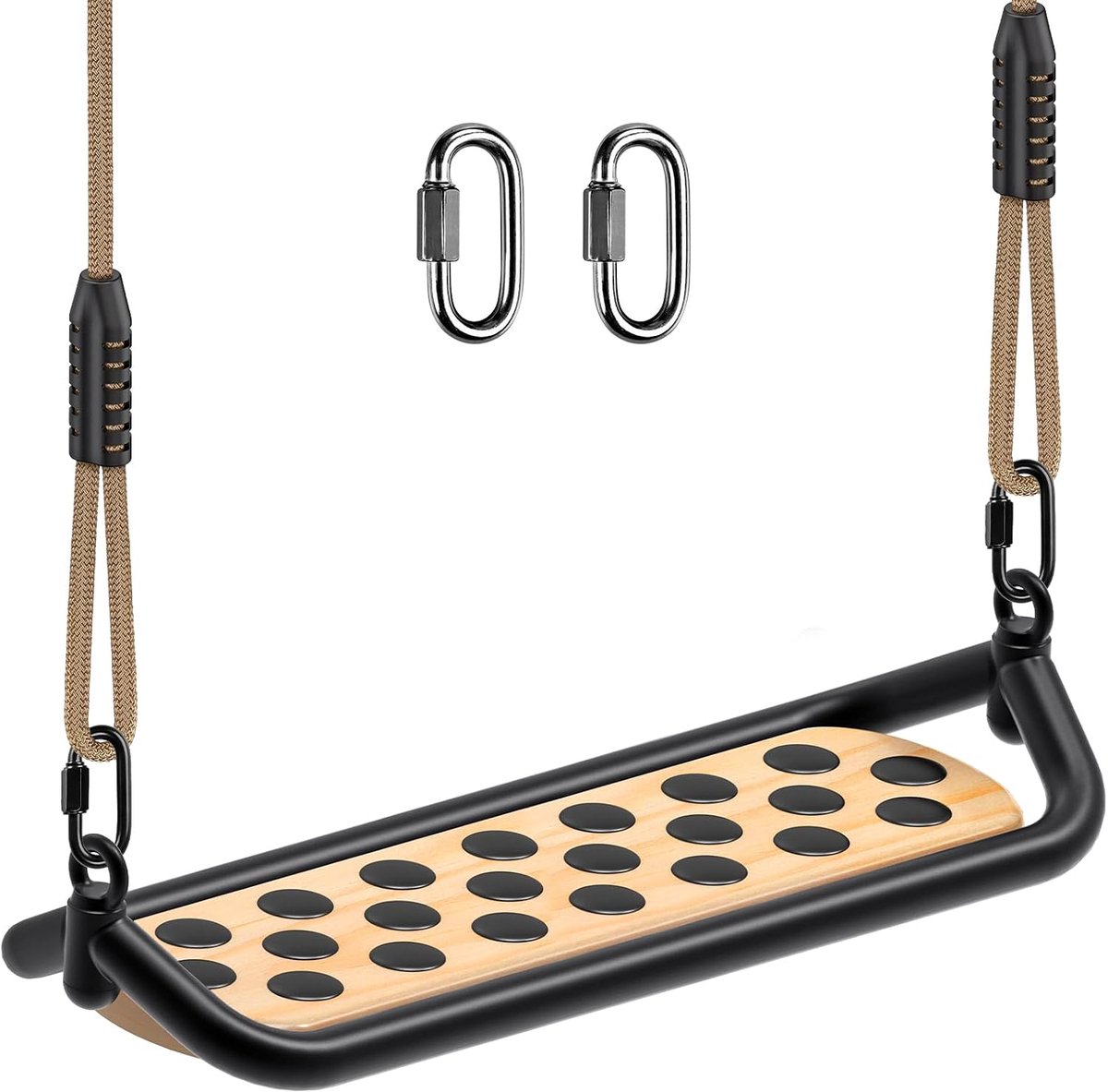 SnelShoppen - Houten Schommelstoel voor Buiten - Robuuste Tuinswing voor Volwassenen en Kinderen - Comfortabel en Antislip - Verstelbare Touwen - 147-