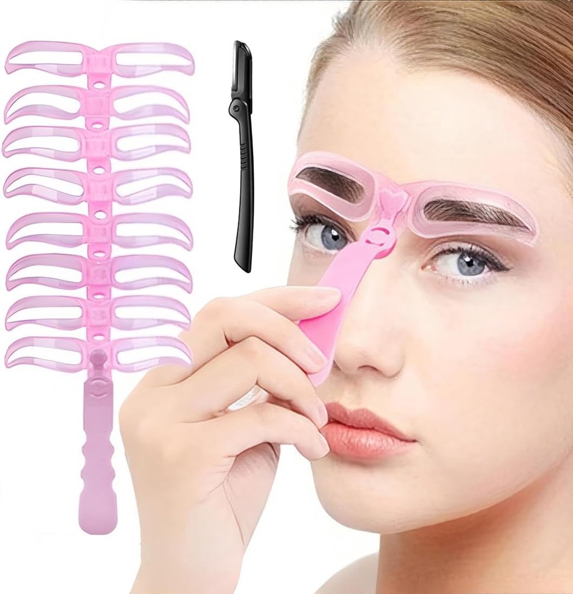 8 Stencils voor Wenkbrauwen met Houder en Elastische Band - Eenvoudige en Herbruikbare Wenkbrauwvormen voor Symmetrische Wenkbrauwen en Perfecte Styling