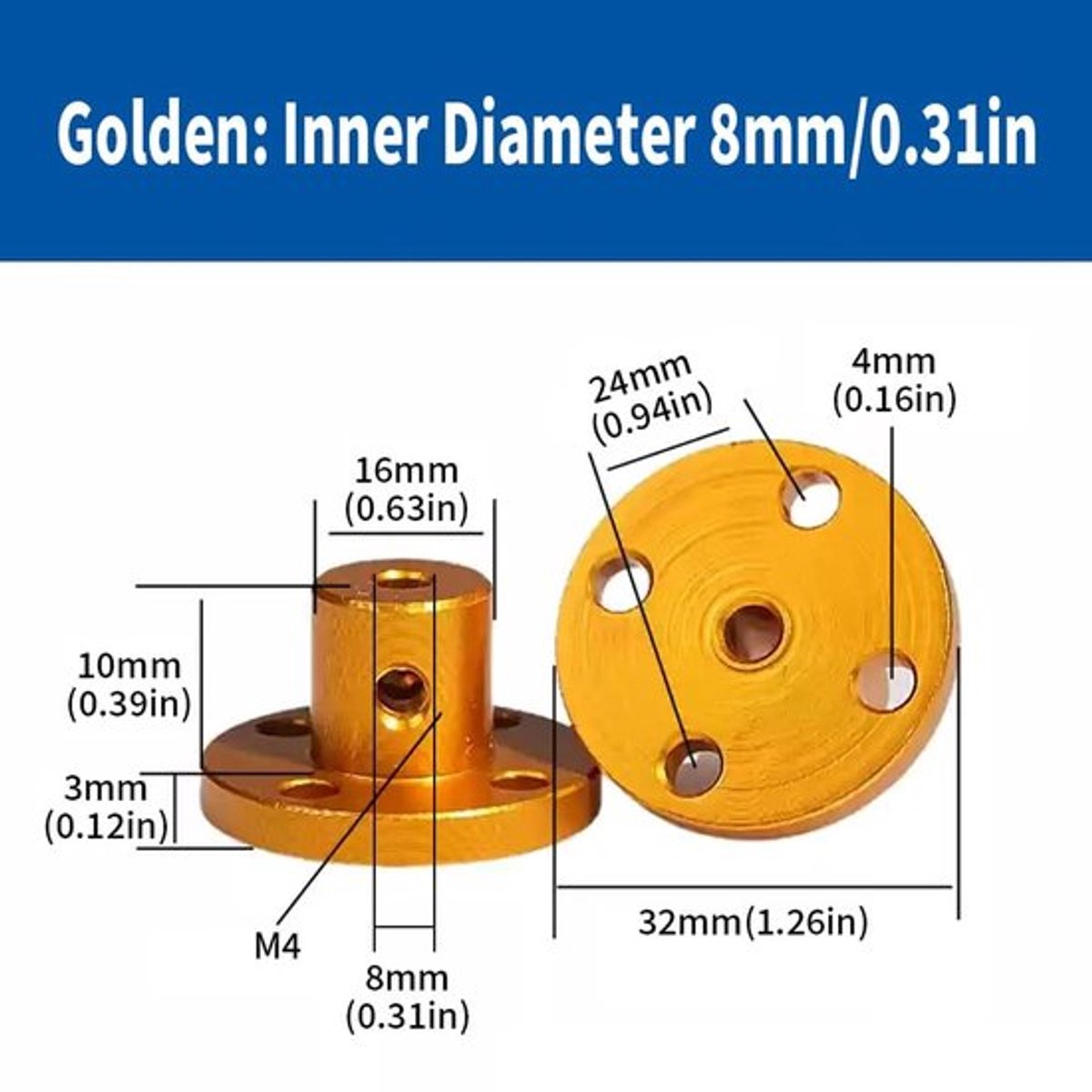 Flenskoppeling 8 mm - Aluminiumlegering - Starre Flenskoppeling - Motoraccessoires - DIY-onderdelen - Inclusief 4 stelschroeven - As Koppeling