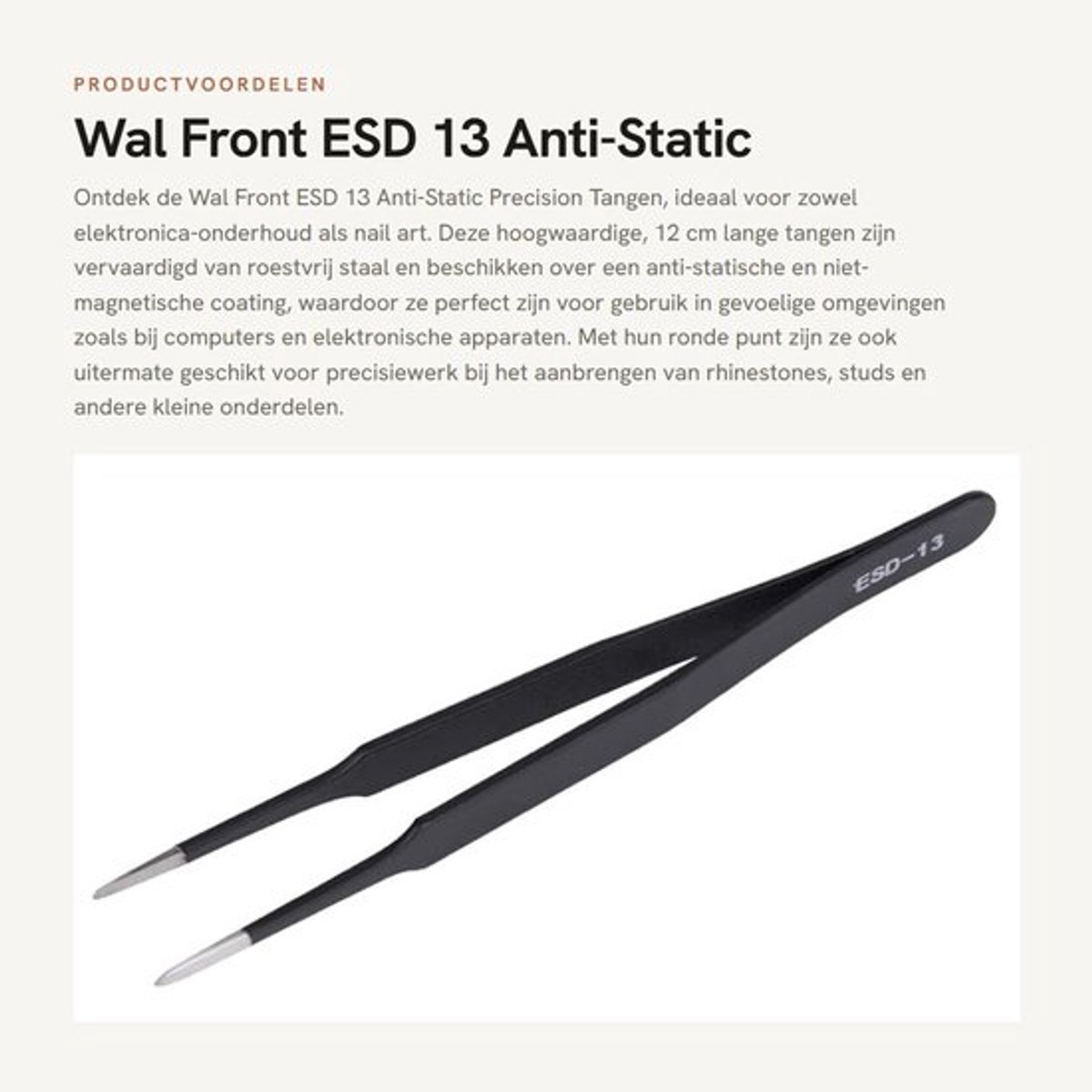 Wal Front ESD 13 Anti-Static Precision Tangen - 12cm Ronde Punt RVS voor Elektronica en Nail Art