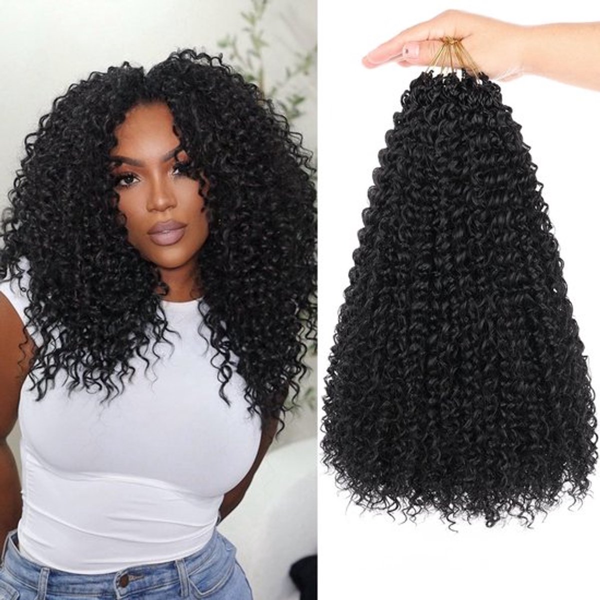 Haarverlenging Micro Krullend - 14 Inch - 8 Verpakkingen - Synthetisch Haar - Kinky Krullend - Voor Zwarte Vrouwen - Haarextensions