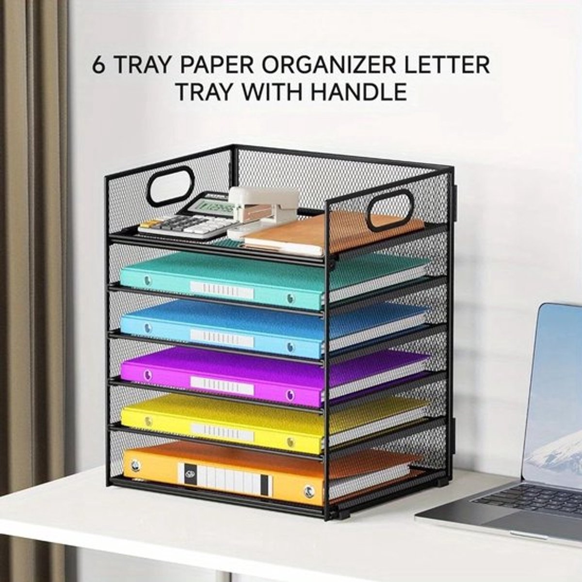 6-laags stapelbare bureau-organizer, mapenhouder, desktop-organizer voor brieven en documenten met grote capa