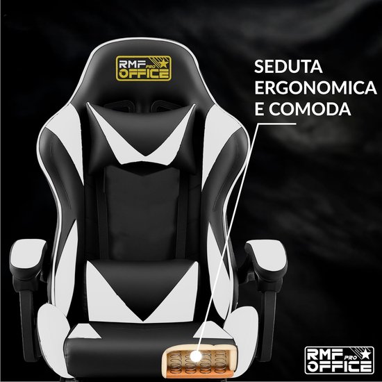 SnelShoppen - Professionele Gaming Stoel - Ergonomisch & Kantelbaar - Comfortabele Gaming Stoel met Voetsteun - Draaiwielen, Hoogte Verstelbaar (Wit) van snelshoppen — afbeelding 4
