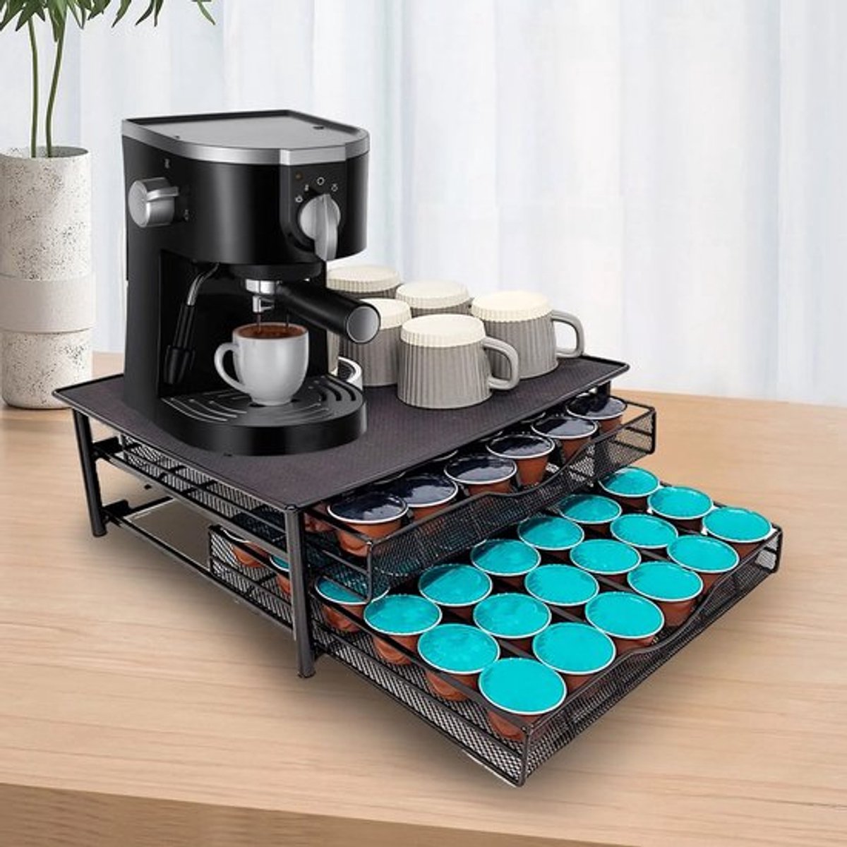 Uittrekbare keukenopbergrek koffiepodhouder met uittrekbare laden voor 72 pods metalen aanrecht organizer lad