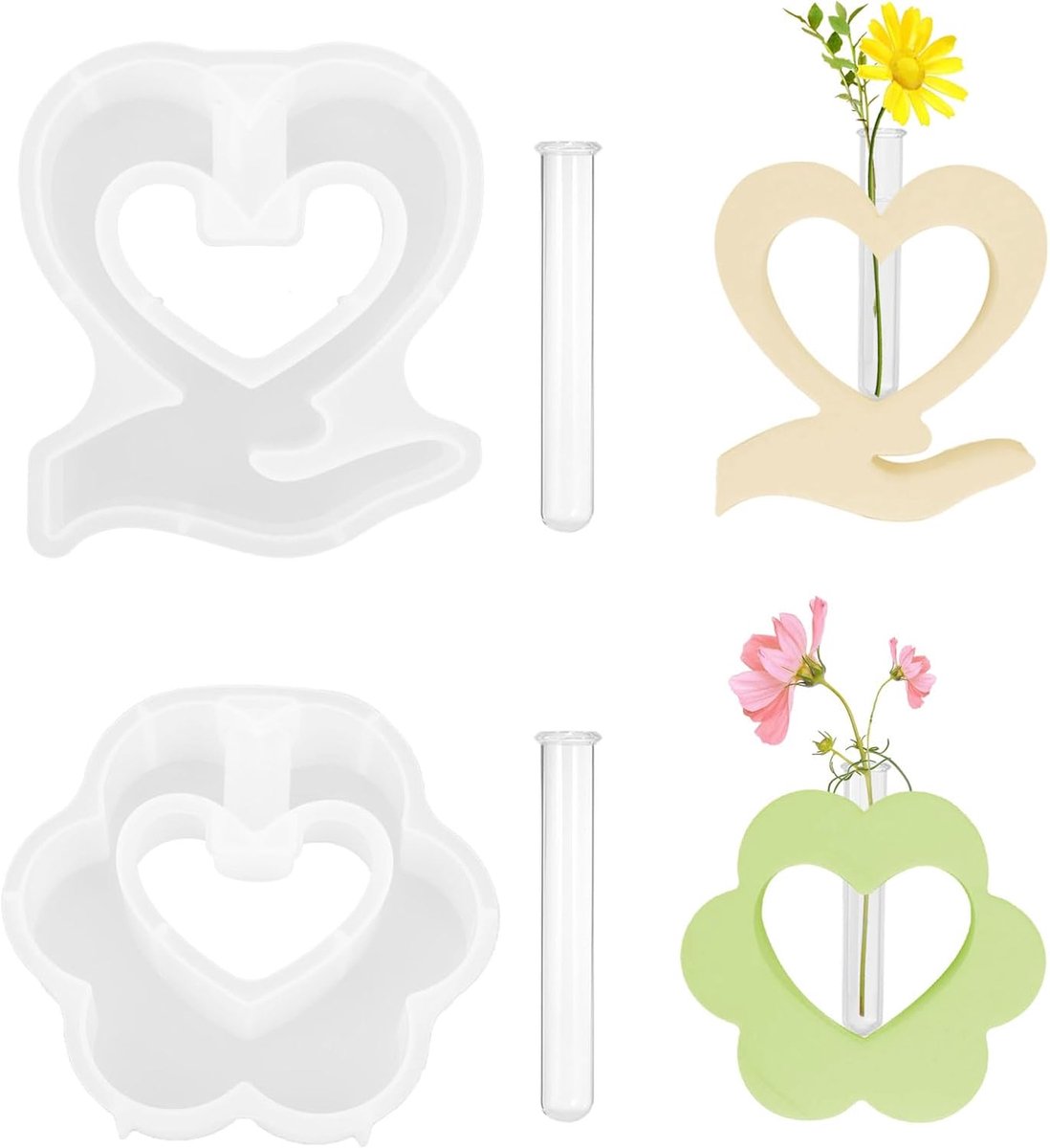 siliconen mal vaas 2 stuks - met acryl reageerbuisjes - DIY gietmal - voor unieke bloemen decoratie - ShopVlot