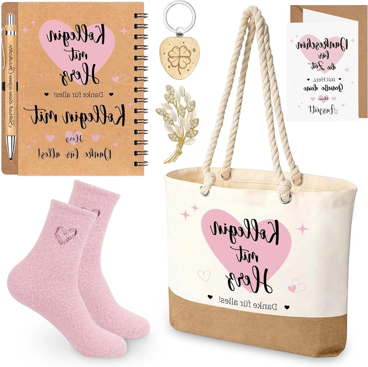 Cadeauset Collega - Afscheidscadeau Pensioen - Vier Pensioen - Met Canvas Tas - 45 x 35 cm - Wit