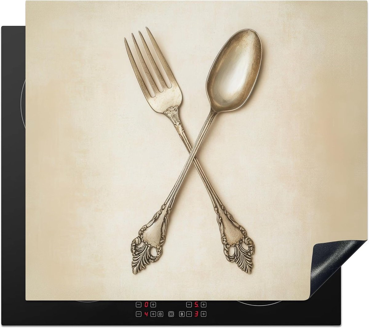 SnelShoppen - Inductiekookplaat Beschermer 60x52cm Vintage Beige - Antislip Mat - Keuken Decoratie - Bescherming tegen Vlekken en Krassen