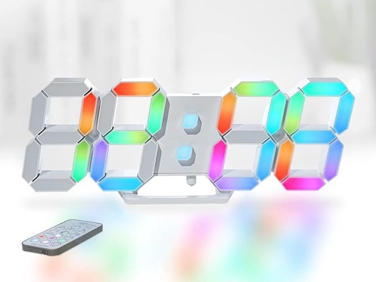 Zelora Neon Digitale Wandklok 3D LED RGB 24,6 cm