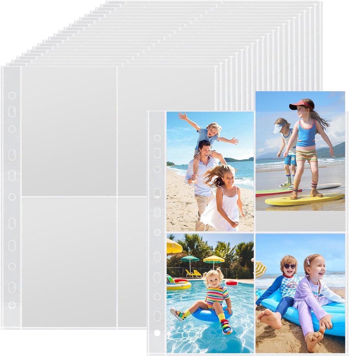 SnelShoppen - Pack van 30 A4 Fotocovers met 4 Compartimenten - 240 Compartimenten Toploading voor Ringbinder - Transparante Postkaft en Dubbelzijdige