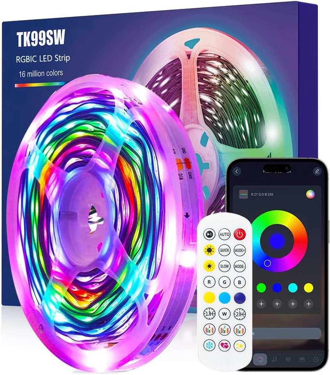 SnelShoppen - LED Strip 6m RGBIC Dreamcolor - TV Backlight met Afstandsbediening, App Besturing & Muzieksynchronisatie - Kleurrijke LED Verlichting vo
