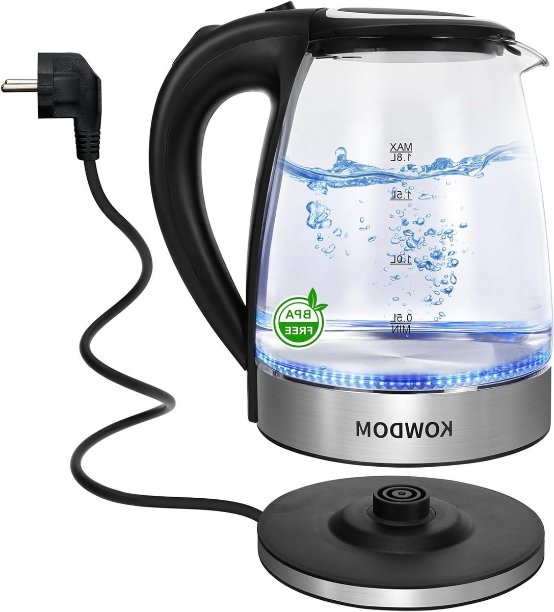 Glazen Waterkoker - Thee Maker - Snel Water Koken - LED Verlichting - 1.8 Liter - Zwart
