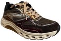 Bruine Gabor Rollingsoft sneaker met beige veters, gouden en bordeauxrode accenten en mesh.