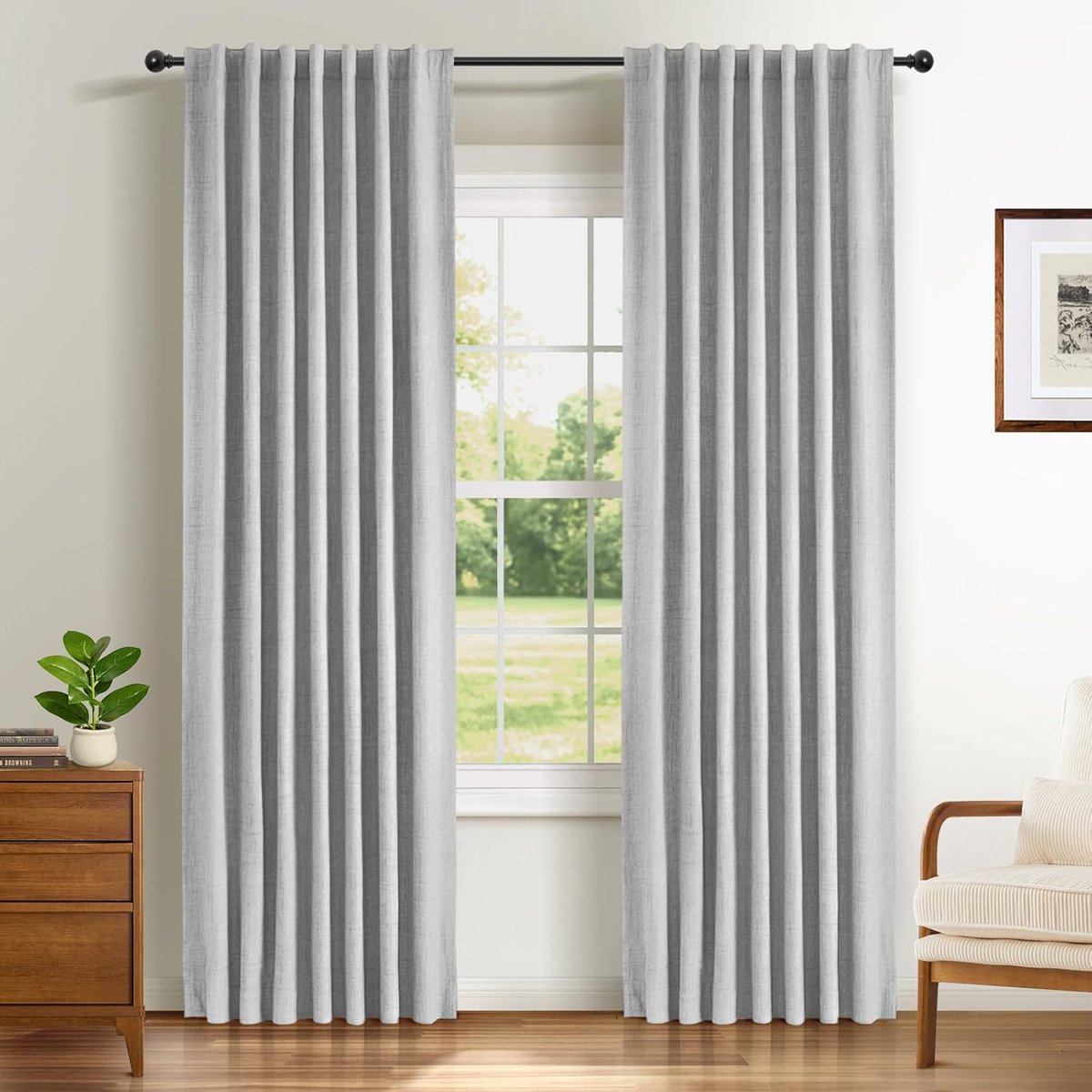 SnelShoppen - 100% Verduisterende Gordijnen 2 Stuks, Thermisch Koudewerende Ondoorzichtige Gordijnen, Lichtgrijs Linnenlook voor Woonkamer Slaapkamer,