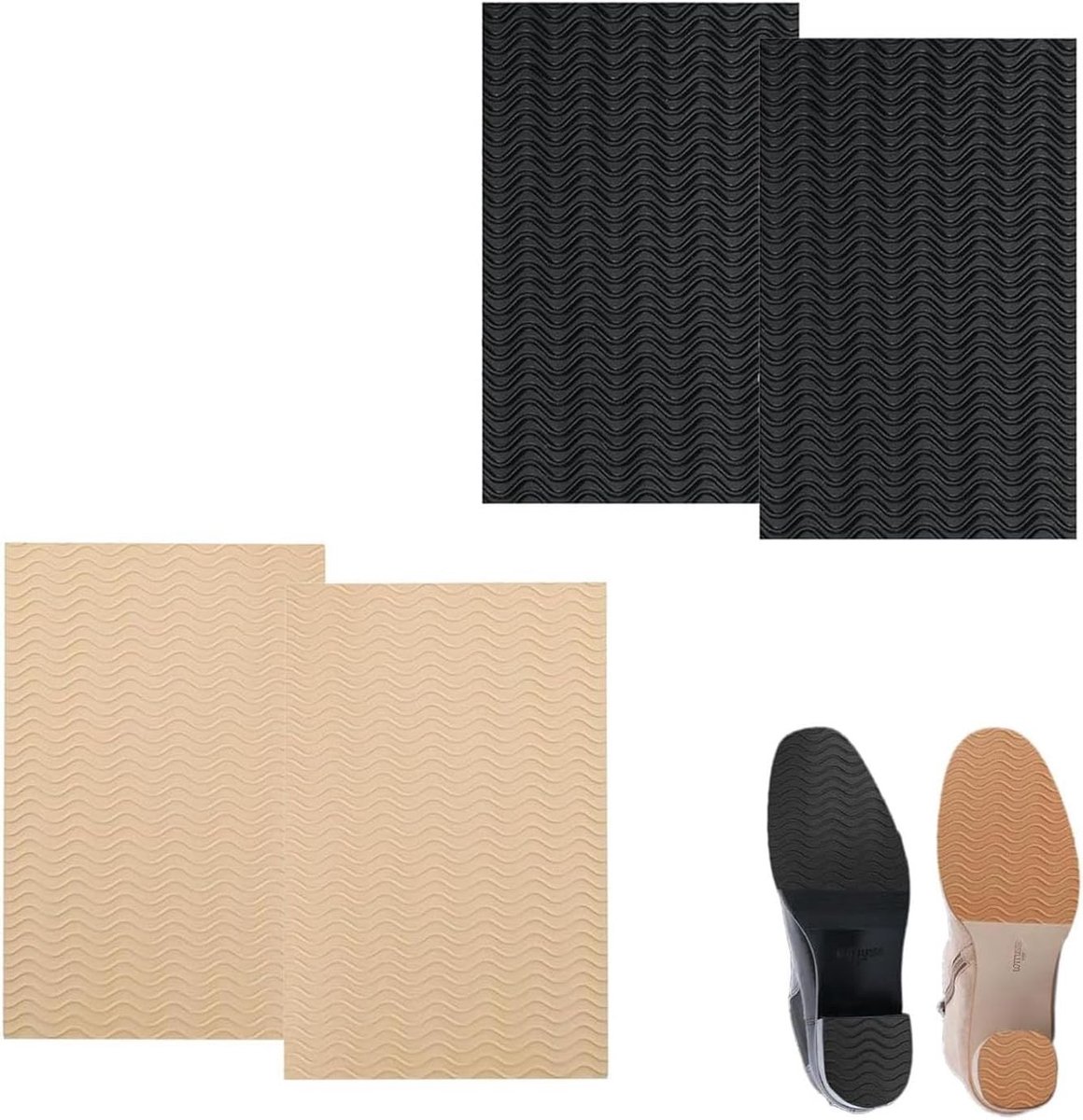 Antislip schoenzolen voor optimale grip, geluidsreductie en vloerbescherming, 4 stuks, zelfklevend, zwart, geschikt voor alle schoenmaten