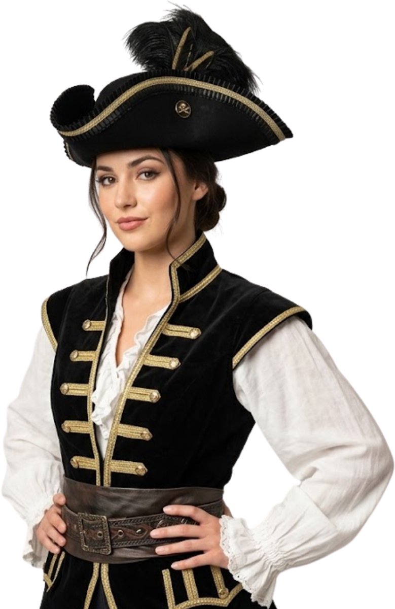 Luxe Piratenhoed - Pirate Jack met Gouden Details - Volwassenen - 61 cm