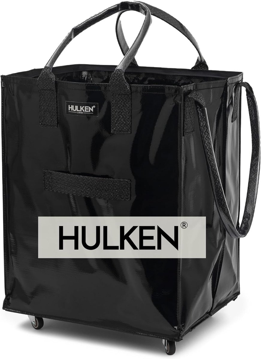 SnelShoppen - Grote zwarte boodschappentrolley op wielen - Opvouwbare en herbruikbare boodschappentas met ritssluiting, waterbestendig, tot 30 kg, ide