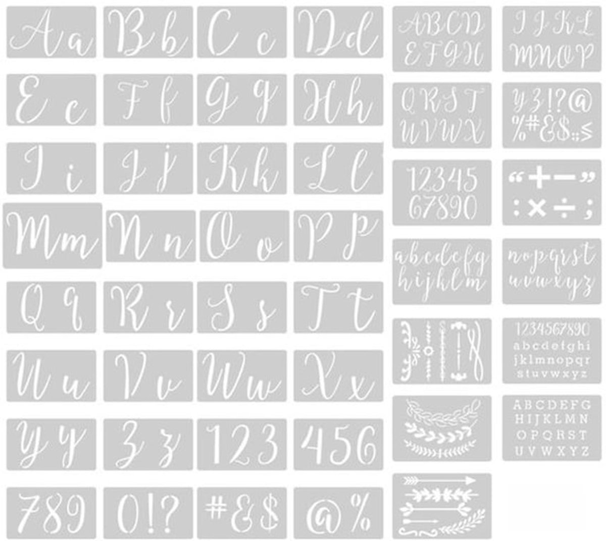Sjablonen 45 stuks - Herbruikbare Kalligrafie Letters - Stencils voor Kunst - Schilderen/Graveerbehoeften - Premium PET-Materiaal - Duurzaam en Stevig - Lettersjablonen