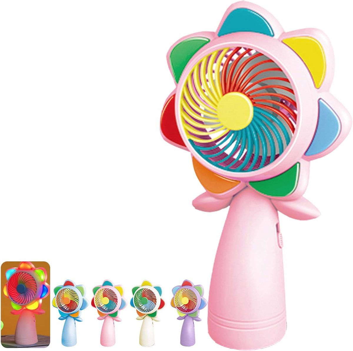 SnelShoppen - YOUYIKE LED Mini Ventilator Bloemvorm USB Oplaadbaar Stil voor Buiten Reizen Kantoor Slaapkamer Roze
