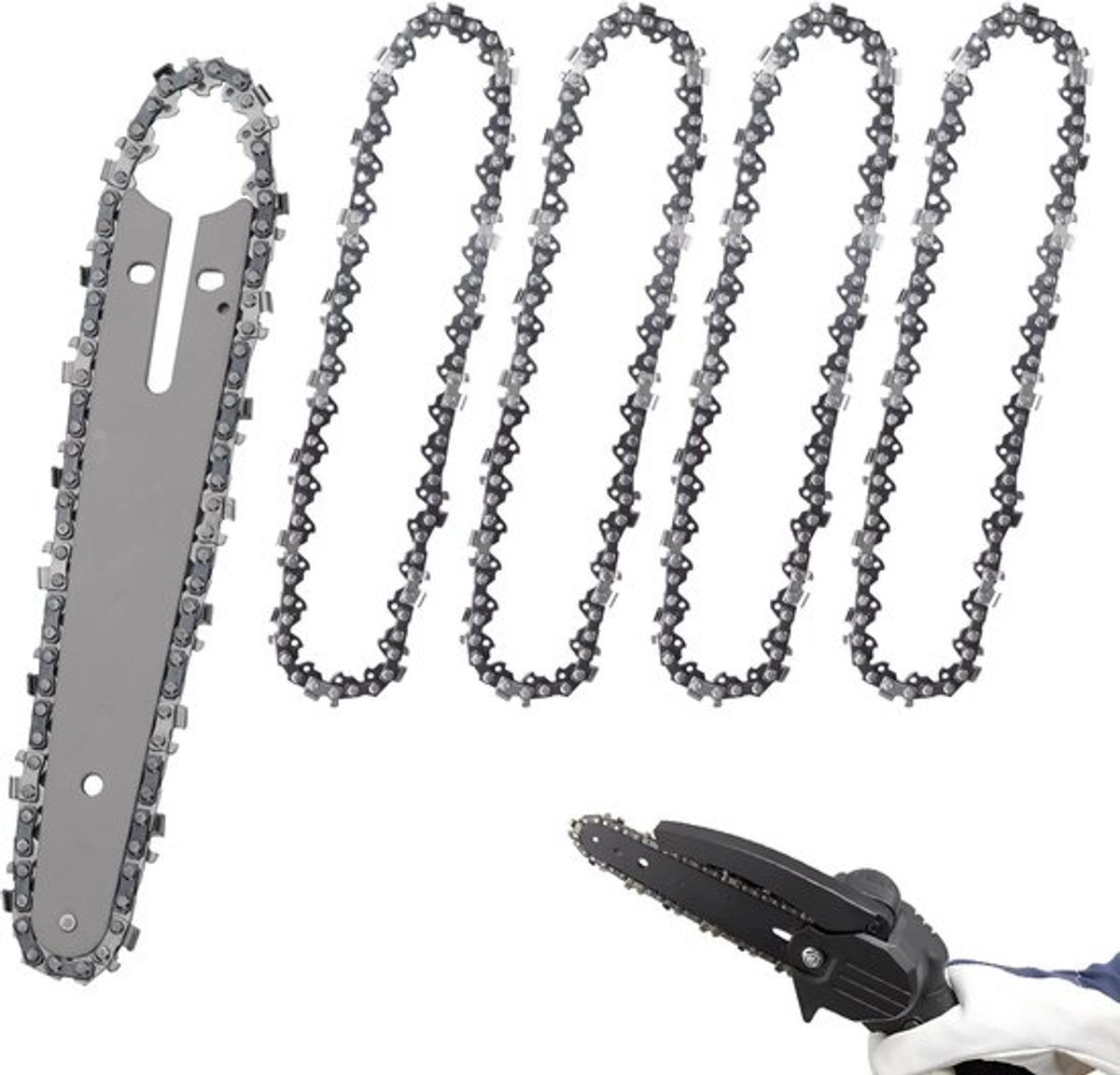 Kettingzaagketting 5 Stuks - Vervangende Zaagkettingstang - 15,2 cm - Gehard 65 Mangaanstaal - Voor Snoeien van Bomen - 18 Inch Omtrek - Zaagketting