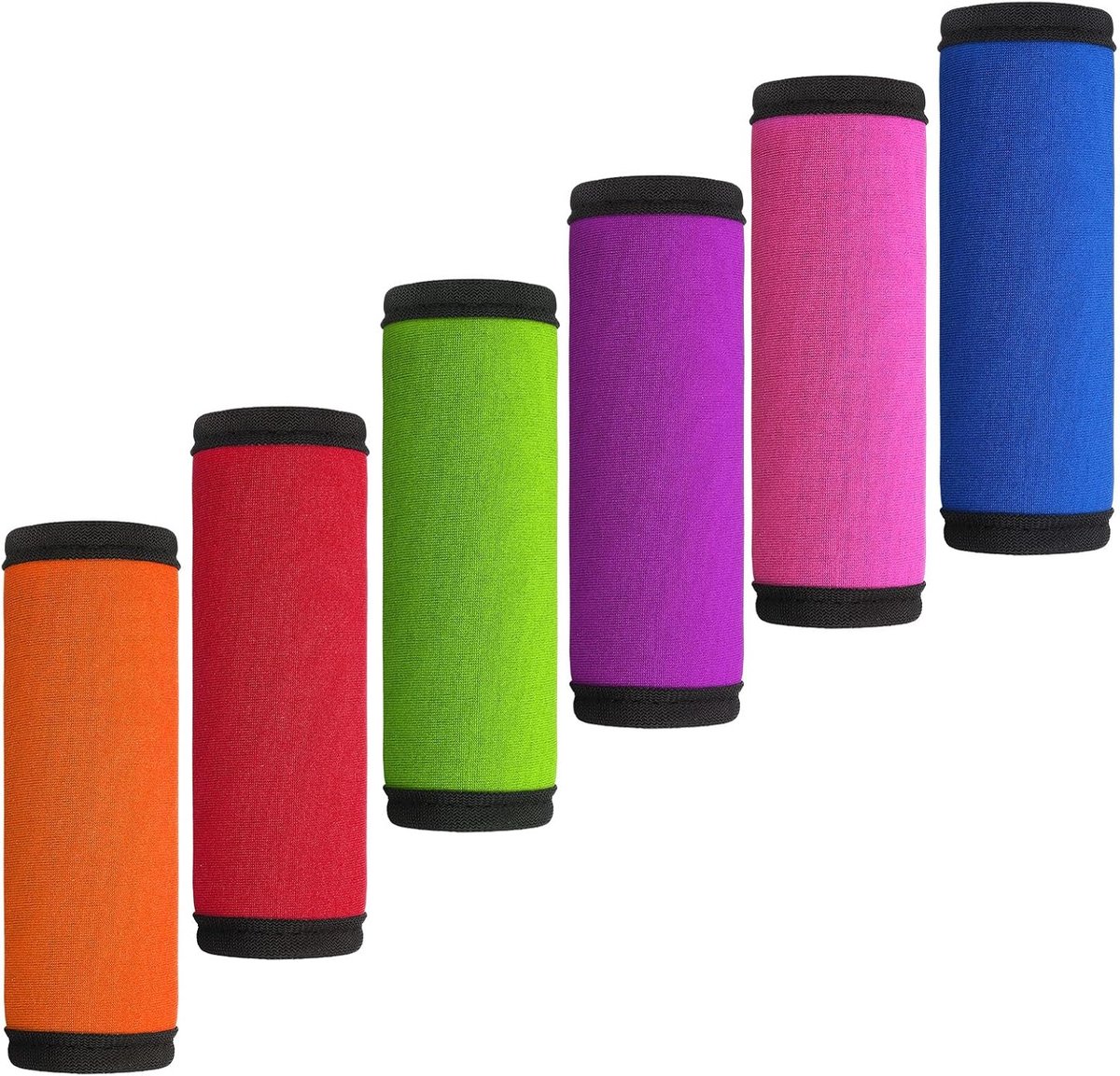 SnelShoppen - 6 Neopreen Kofferhandvat Wraps, Kleurige Luggage Identifiers, Reisaccessoires voor Koffers, Reisbagage & Winkeltassen - Rood, Groen, Bla