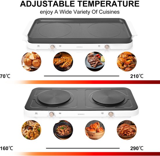 SnelShoppen - Elektrische Grill met 2 Kookplaten - Dubbele Kookplaat Zwart - Ideaal voor Feest, Camping, Tuin en Keuken - Compact en Gebruiksvriendeli — afbeelding 4