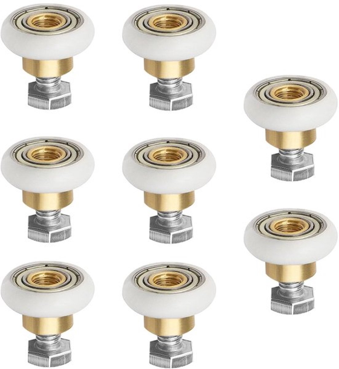 Douchedeurrollen 20 mm - 8 Stuks - Nylon/Roestvrij Staal - Schuifkatrollen - Vervangingsrollen - Corrosiebestendig - Schuifdeurrollen