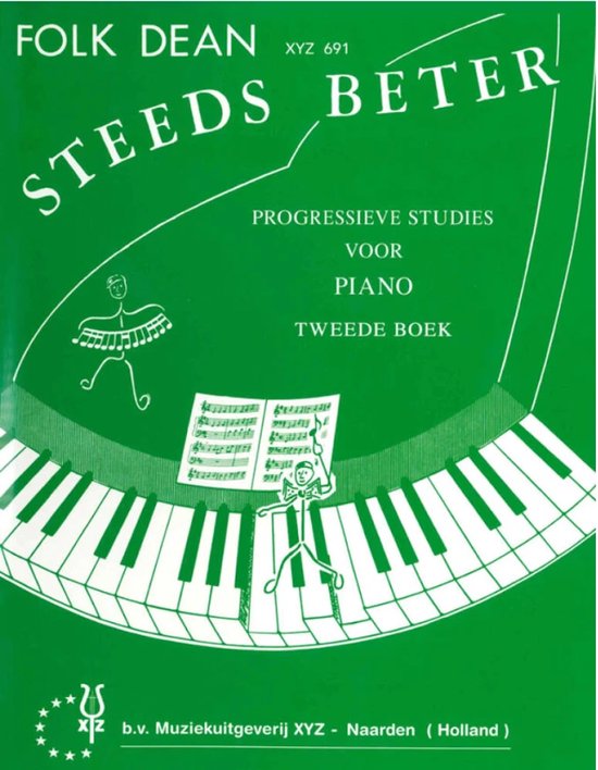 Livre "Steeds Beter" pour piano, avec des illustrations de touches de piano et de partitions.